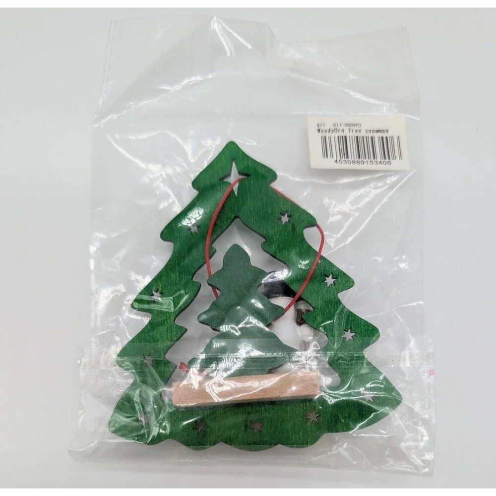 Wood Christmas Tree Ornament With Snowman